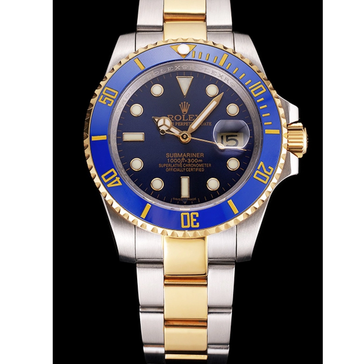 Rolex copies cheap Bezel Submariner Two Blue And Gold Tone Dial Steel Bracelet Rolex Swiss 0805